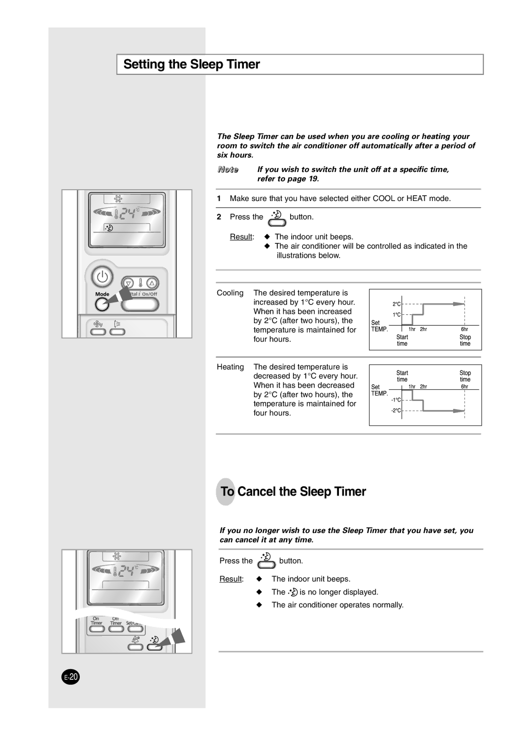 Samsung SH18BP6, SH24BP2 manual Setting the Sleep Timer, To Cancel the Sleep Timer 