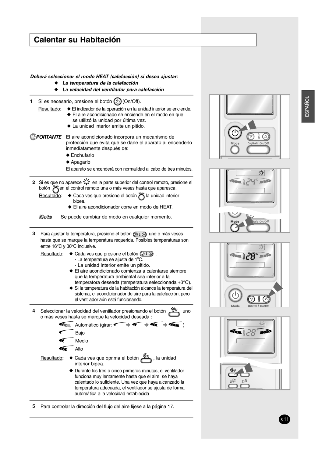 Samsung SH24BP2, SH18BP6 manual Calentar su Habitación 