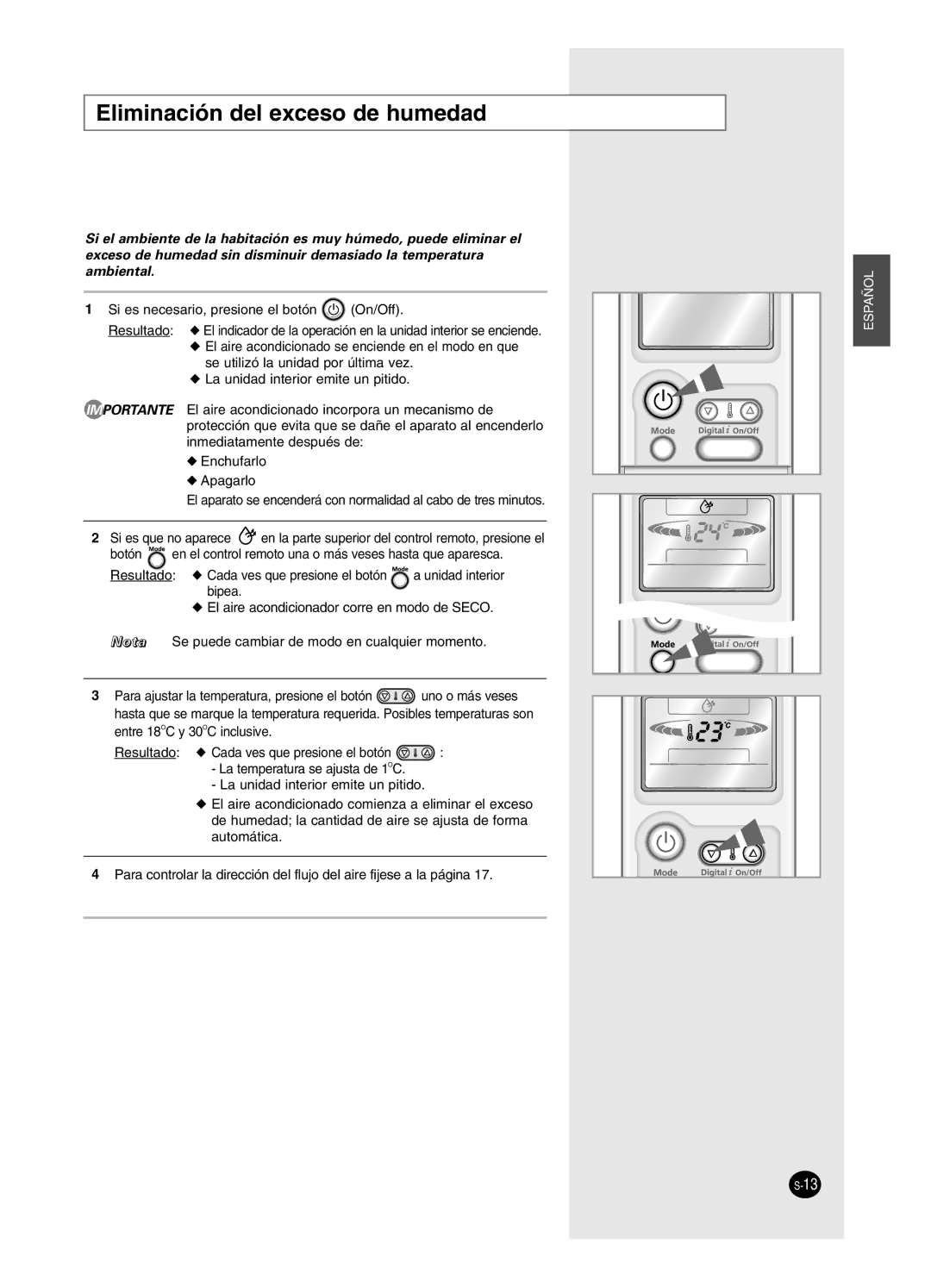 Samsung SH24BP2, SH18BP6 manual Eliminación del exceso de humedad 