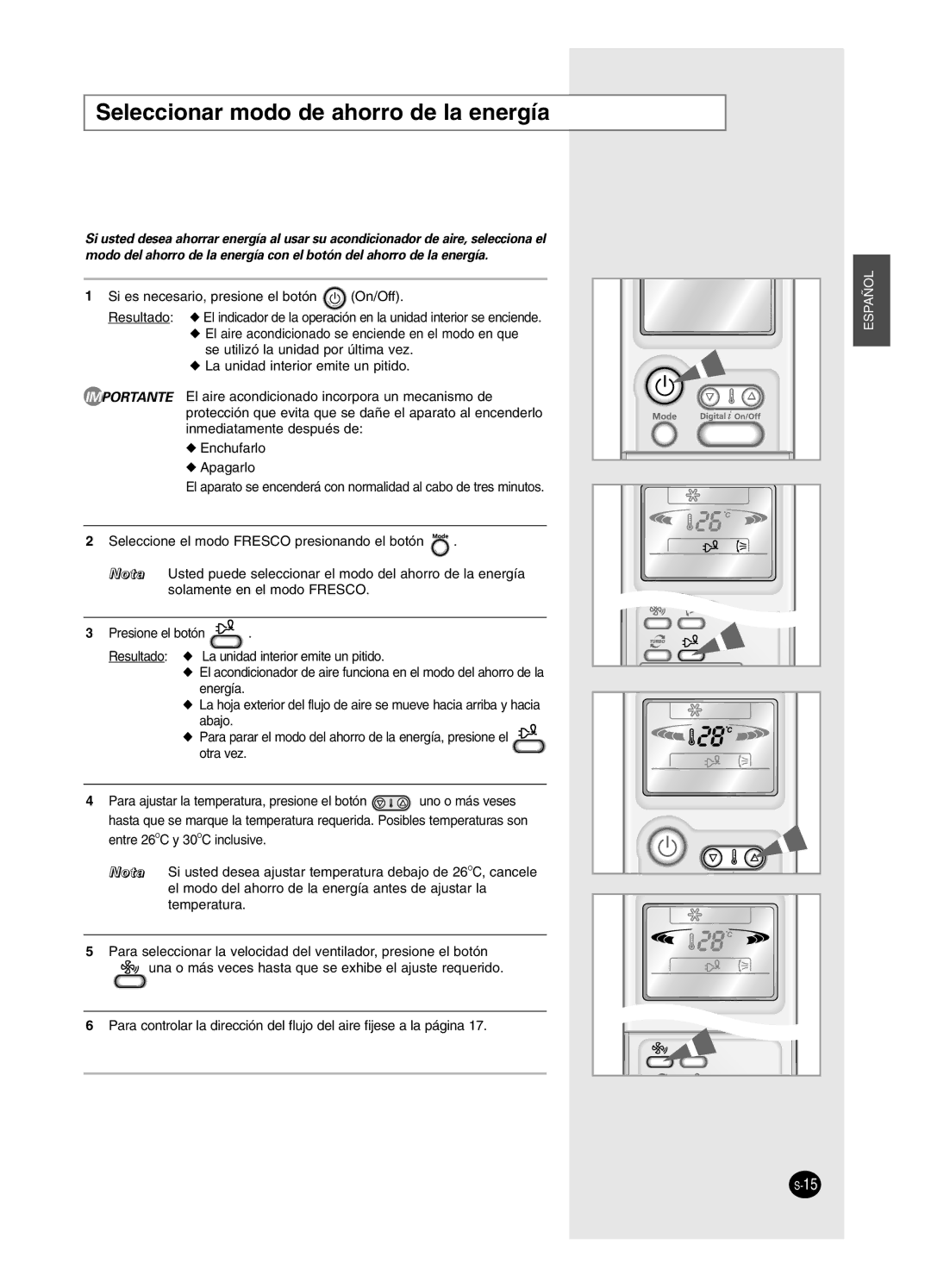 Samsung SH24BP2, SH18BP6 manual Seleccionar modo de ahorro de la energía 