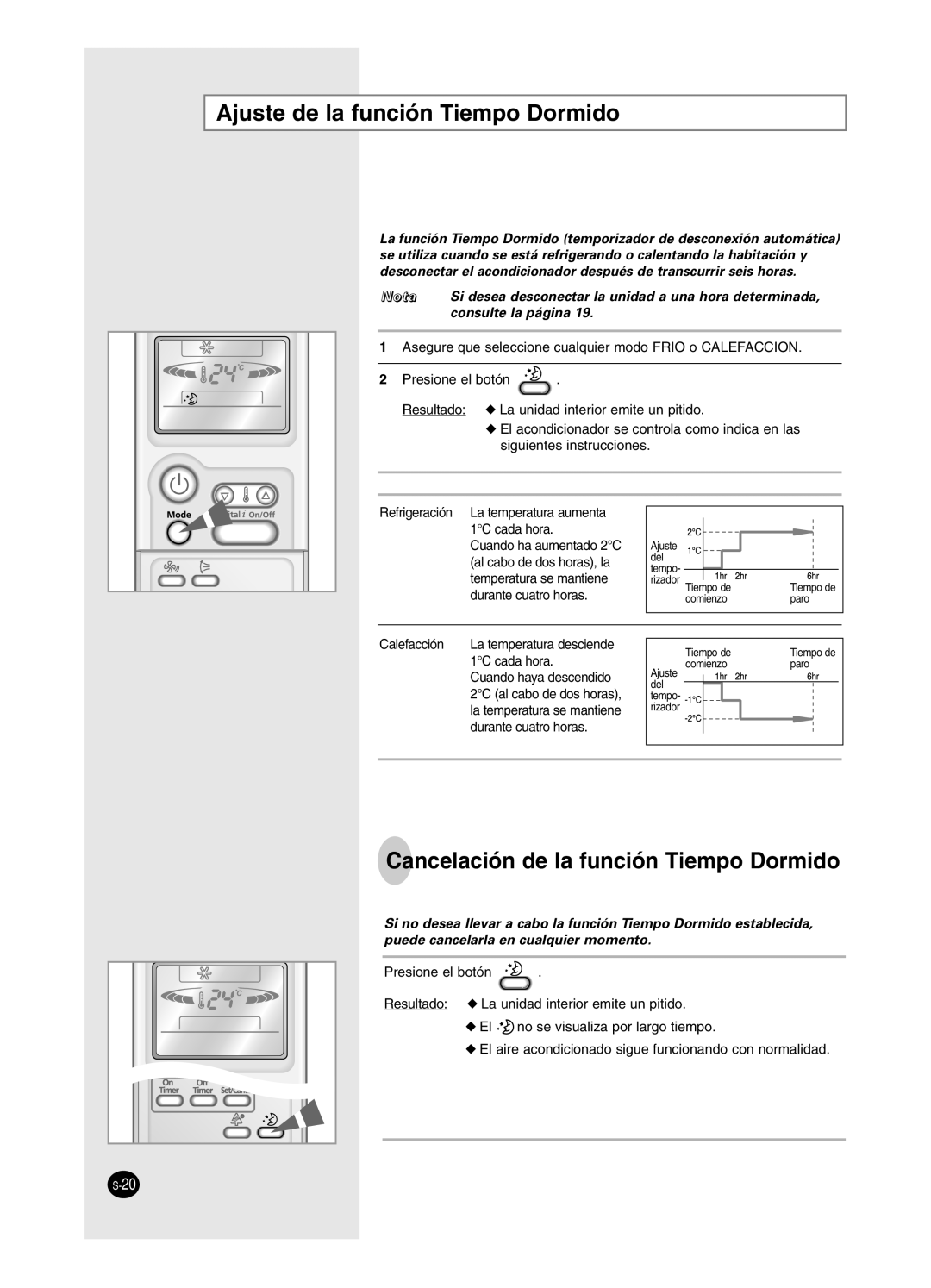 Samsung SH18BP6, SH24BP2 manual Ajuste de la función Tiempo Dormido, Cancelación de la función Tiempo Dormido 