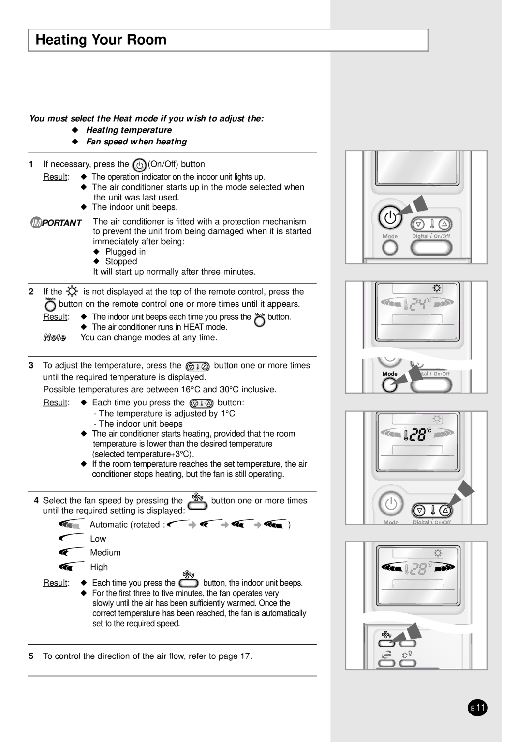 Samsung SH18ZP0D/XFO, SH18ZP0D/SER manual Heating Your Room 