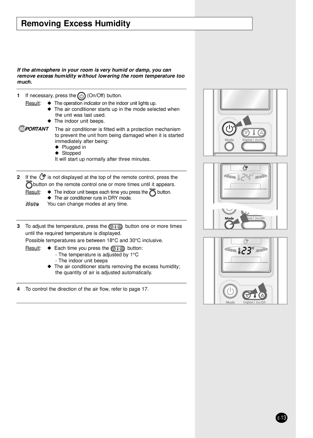 Samsung SH18ZP0D/SER, SH18ZP0D/XFO manual Removing Excess Humidity 