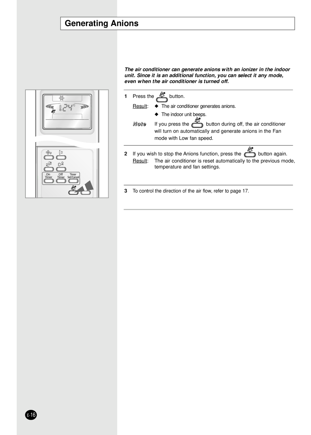 Samsung SH18ZP0D/XFO, SH24ZP6D/XFO manual Generating Anions 