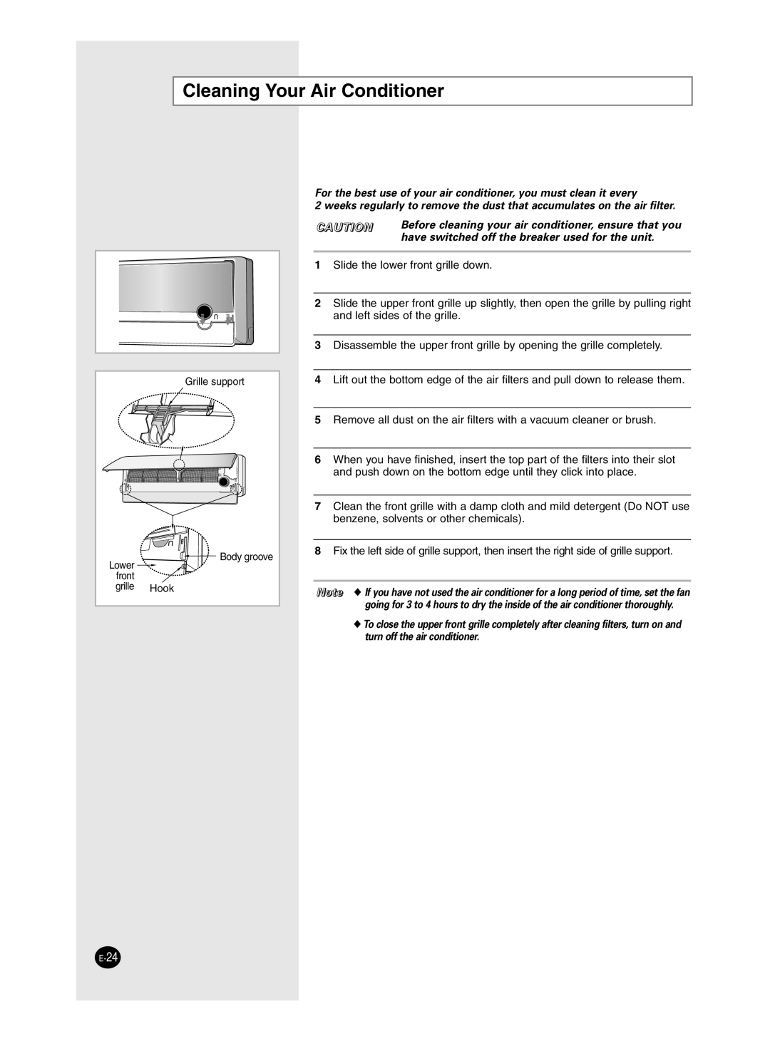 Samsung SH18ZPJE/SER, SH12ZP4E/SER, SH12ZP4E/XFO manual Cleaning Your Air Conditioner 