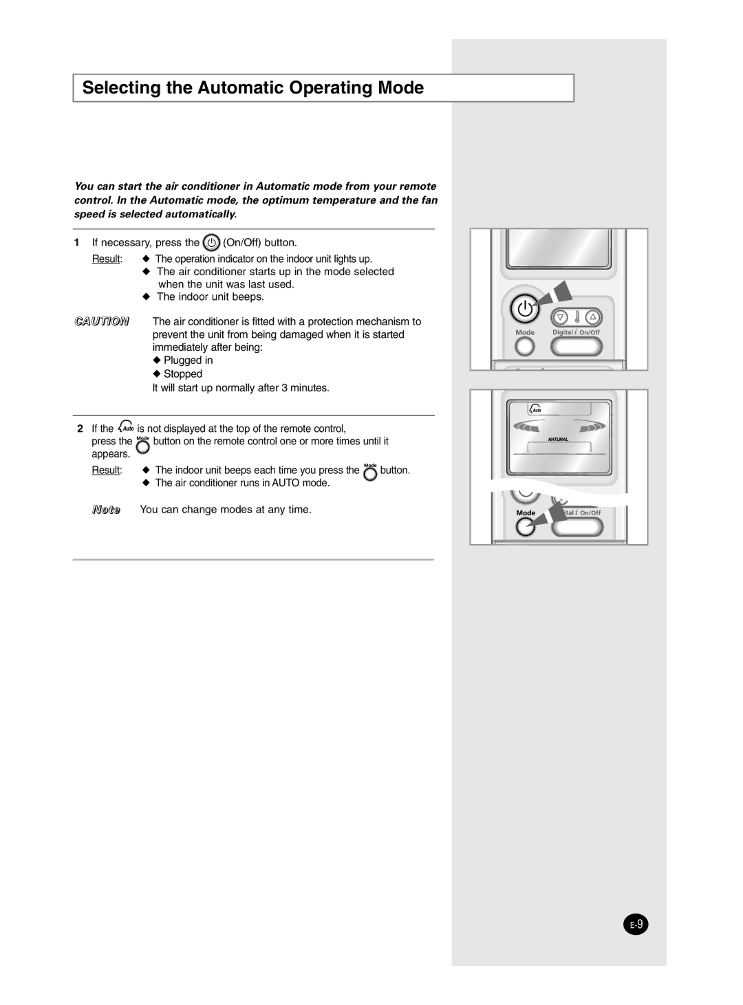 Samsung SH18ZPJE/SER, SH12ZP4E/SER, SH12ZP4E/XFO manual Selecting the Automatic Operating Mode 