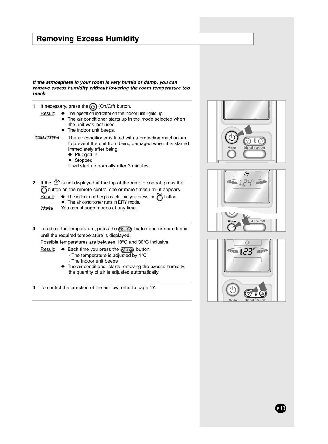 Samsung SH07ZP2E/SER, SH18ZPJE/SER, SH24ZP6E/SER, SH12ZP4E/SER, SH09ZP2E/SER, SH12ZP4E/XFO manual Removing Excess Humidity 