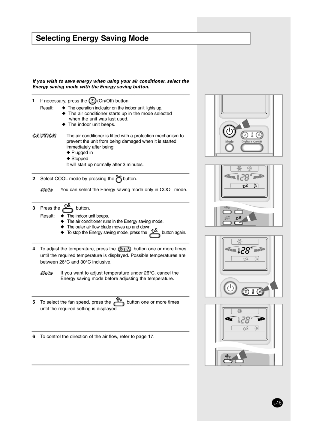 Samsung SH09ZP2E/XFO, SH18ZPJE/SER, SH24ZP6E/SER, SH12ZP4E/SER, SH09ZP2E/SER, SH12ZP4E/XFO manual Selecting Energy Saving Mode 