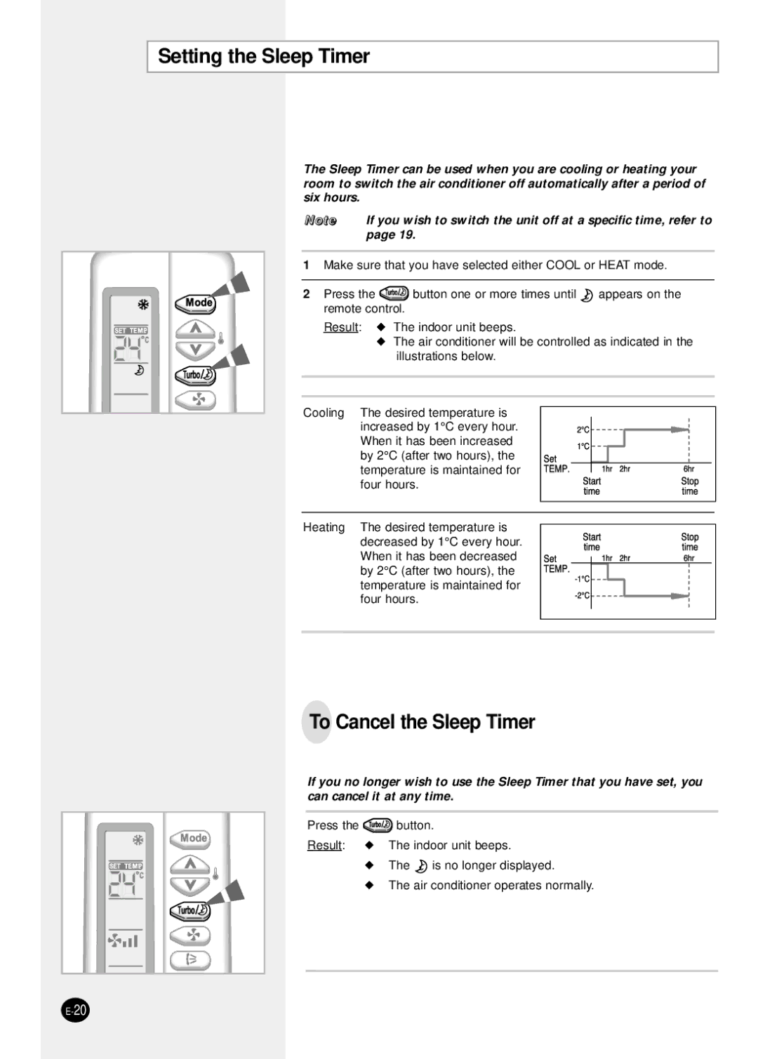 Samsung SH18ZS0/SER manual Setting the Sleep Timer, To Cancel the Sleep Timer 