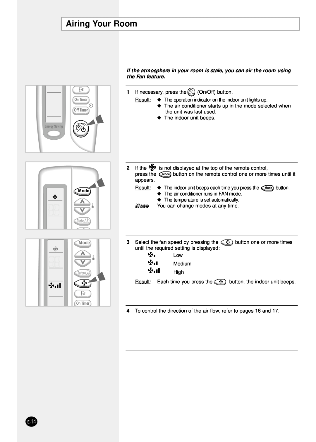 Samsung SH18ZS0/SER manual Airing Your Room, E-14 