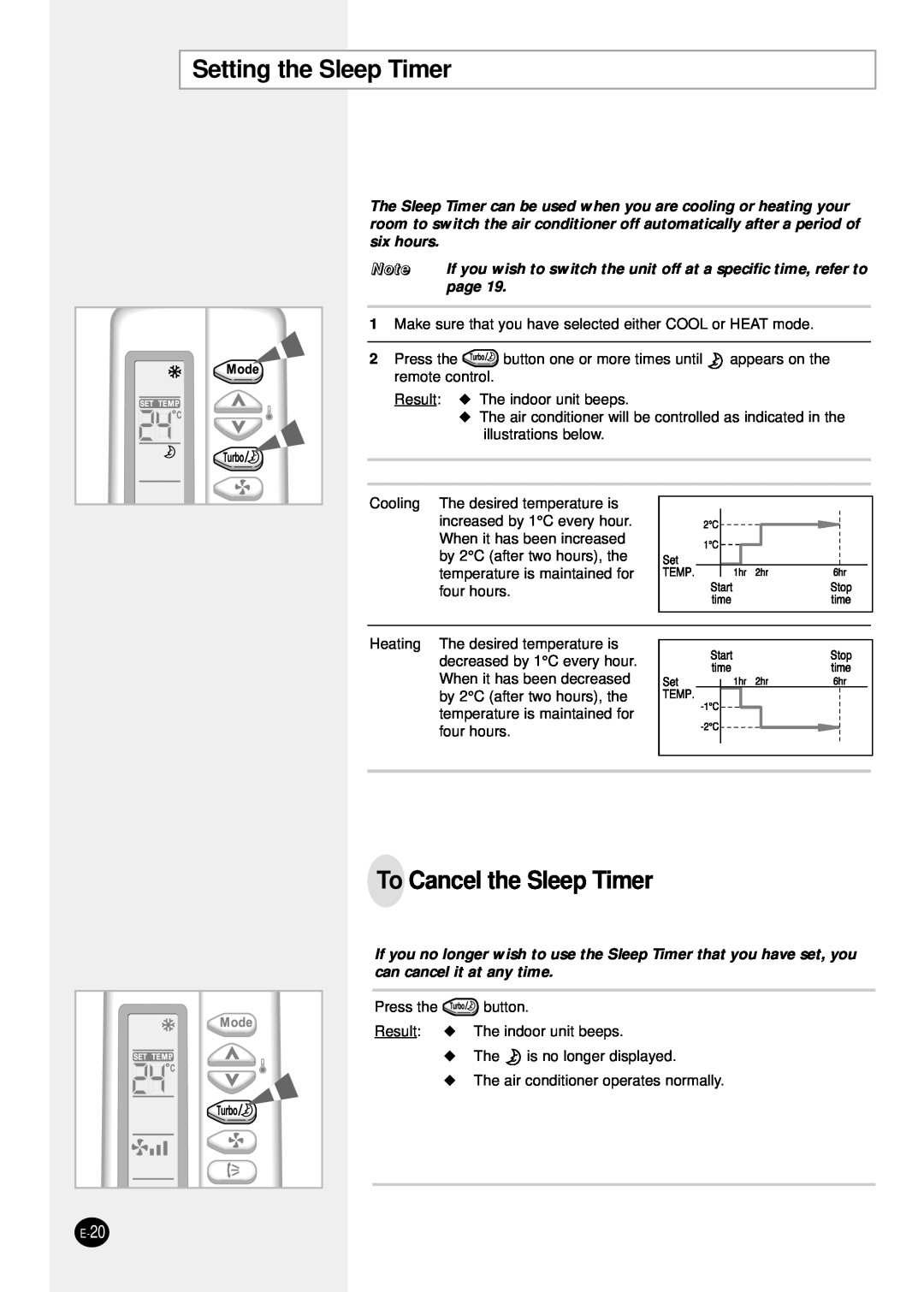 Samsung SH18ZS0/SER manual Setting the Sleep Timer, To Cancel the Sleep Timer, page 