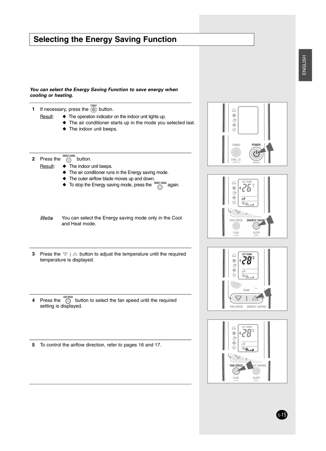 Samsung SH18ZWJ, SH24ZW6/XFO manual Selecting the Energy Saving Function 