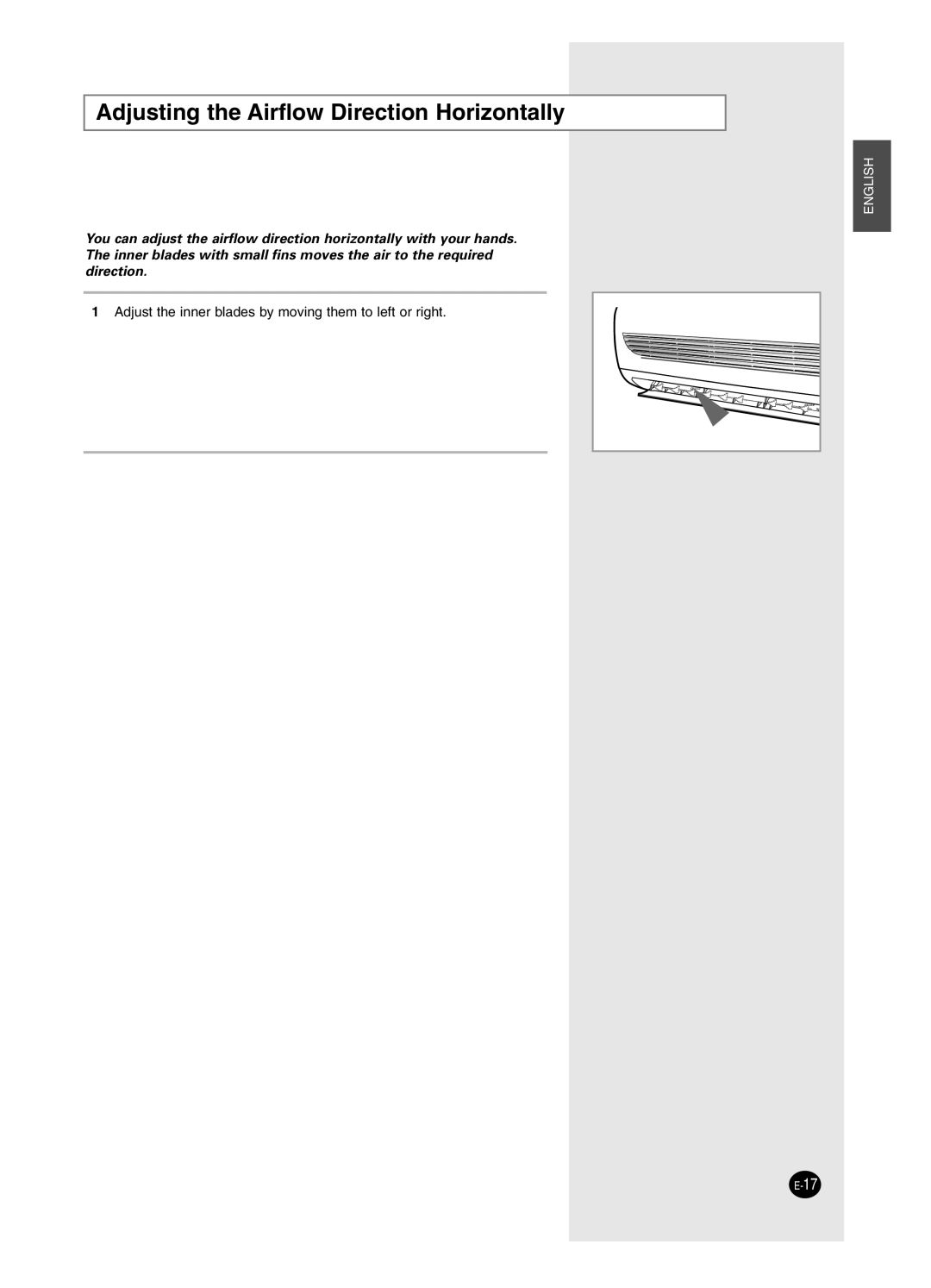 Samsung SH24ZW6/XFO, SH18ZWJ manual Adjusting the Airflow Direction Horizontally 