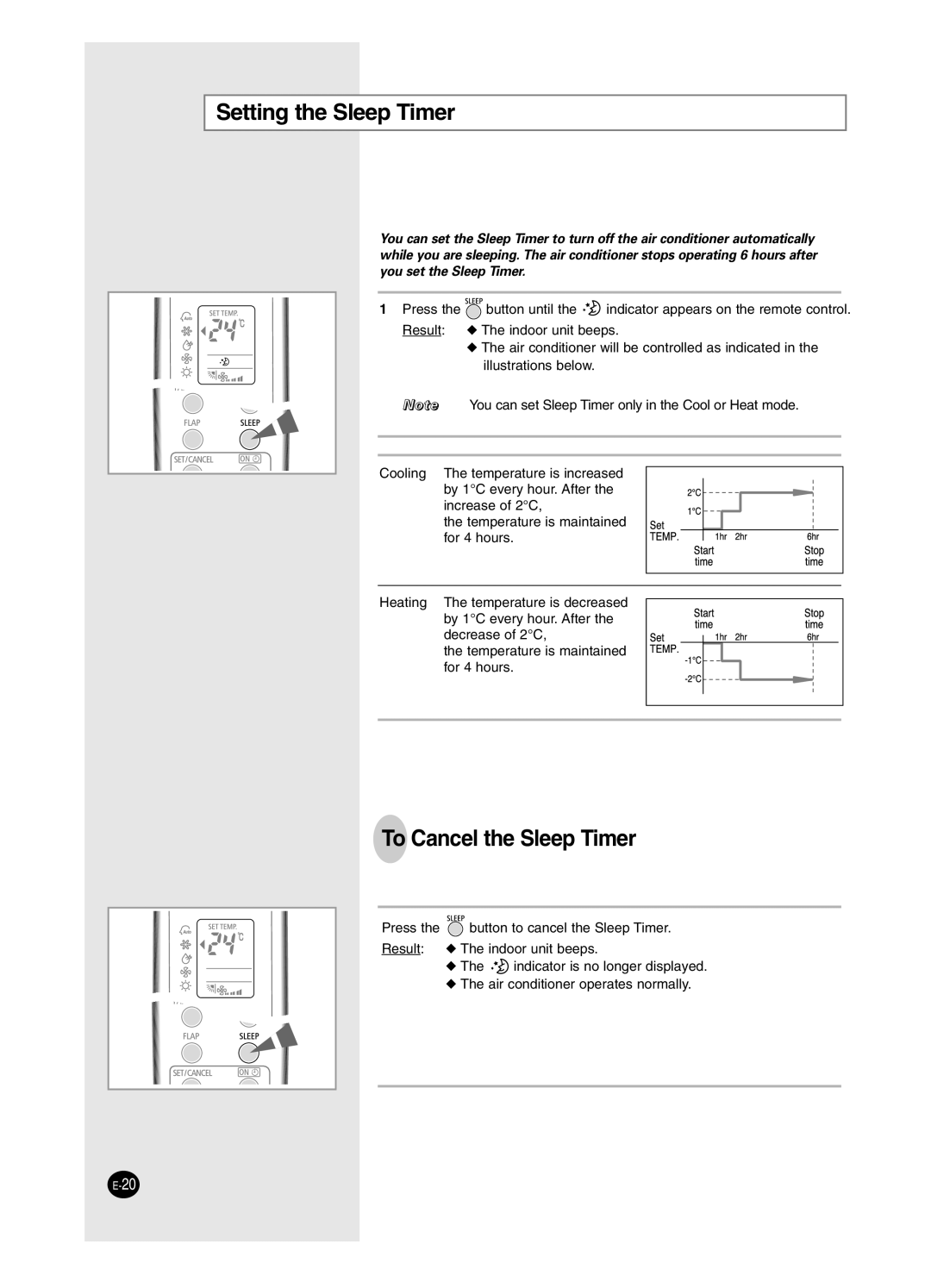 Samsung SH24ZW6/XFO, SH18ZWJ manual Setting the Sleep Timer, To Cancel the Sleep Timer 