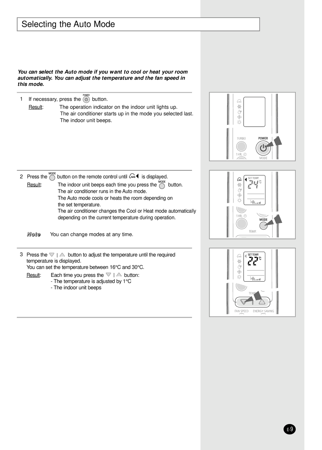 Samsung SH18ZWJ/SER, SH24ZW6/SER, SH18ZWJ/XFO manual Selecting the Auto Mode 