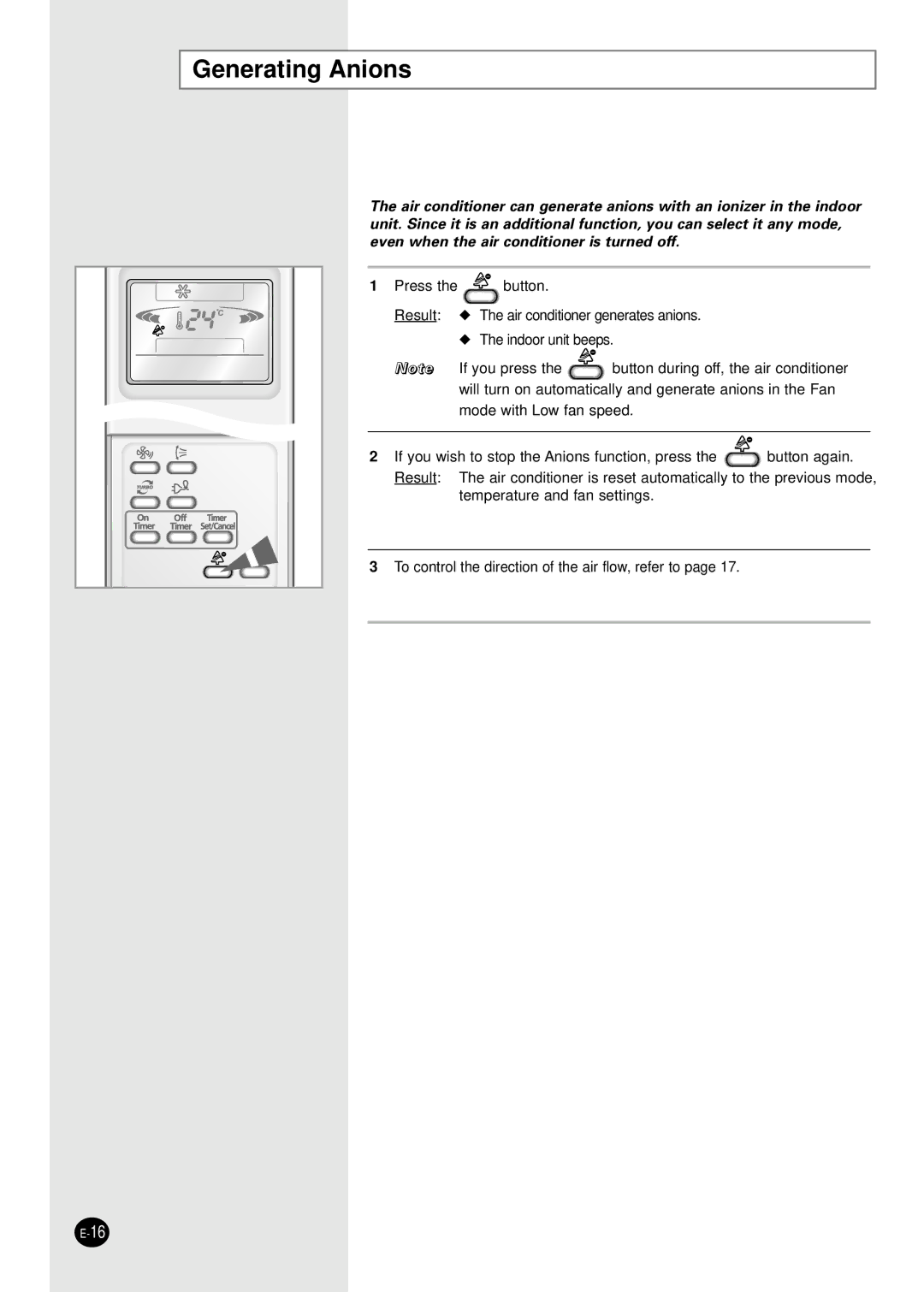 Samsung SH09AP4E, SH24AP6E, SH12AP4E, SH18APJE, SH24ZP6E/SER manual Generating Anions 