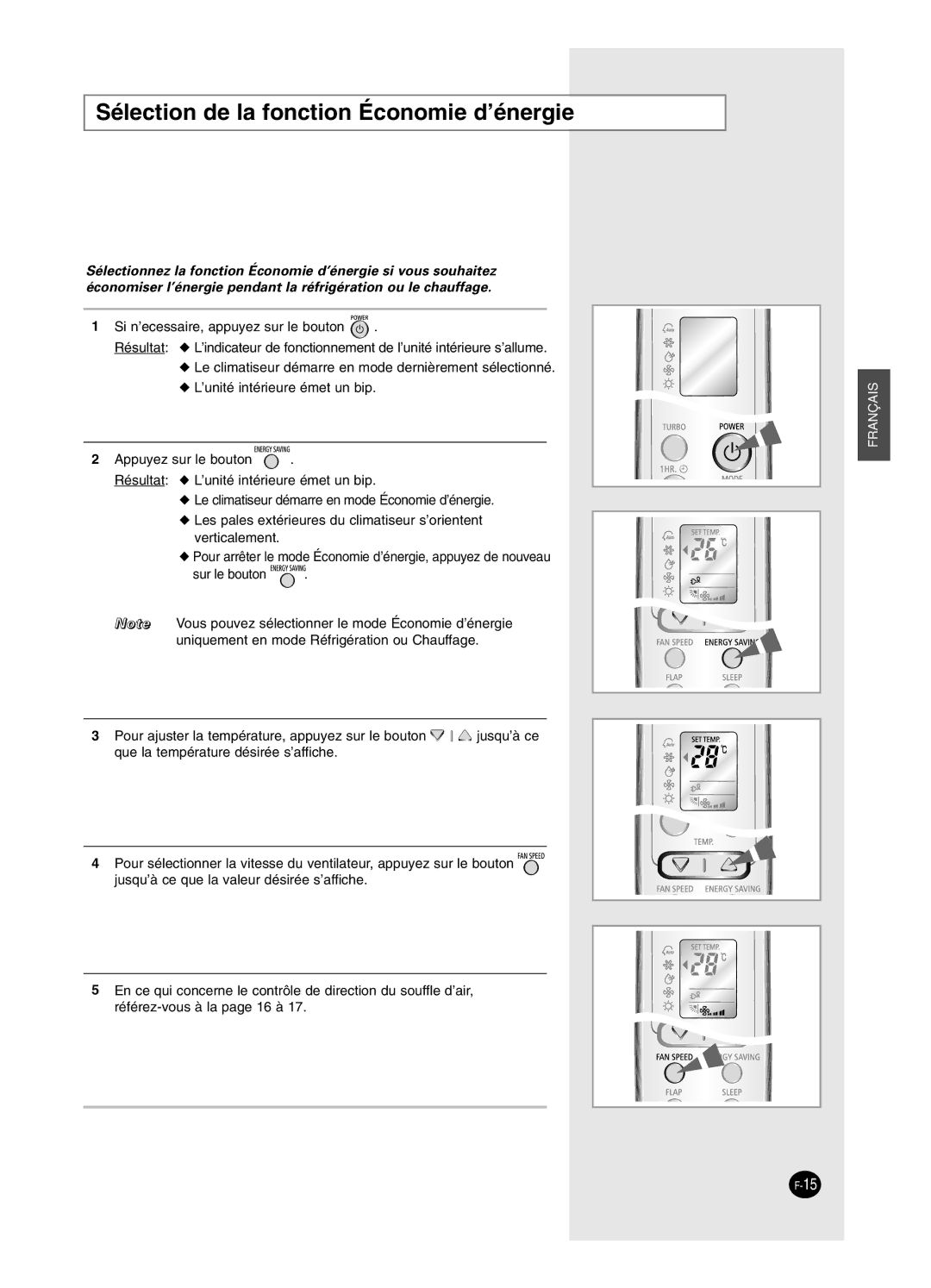 Samsung SH18BW6, SH24BW2 manual Sélection de la fonction Économie d’énergie 