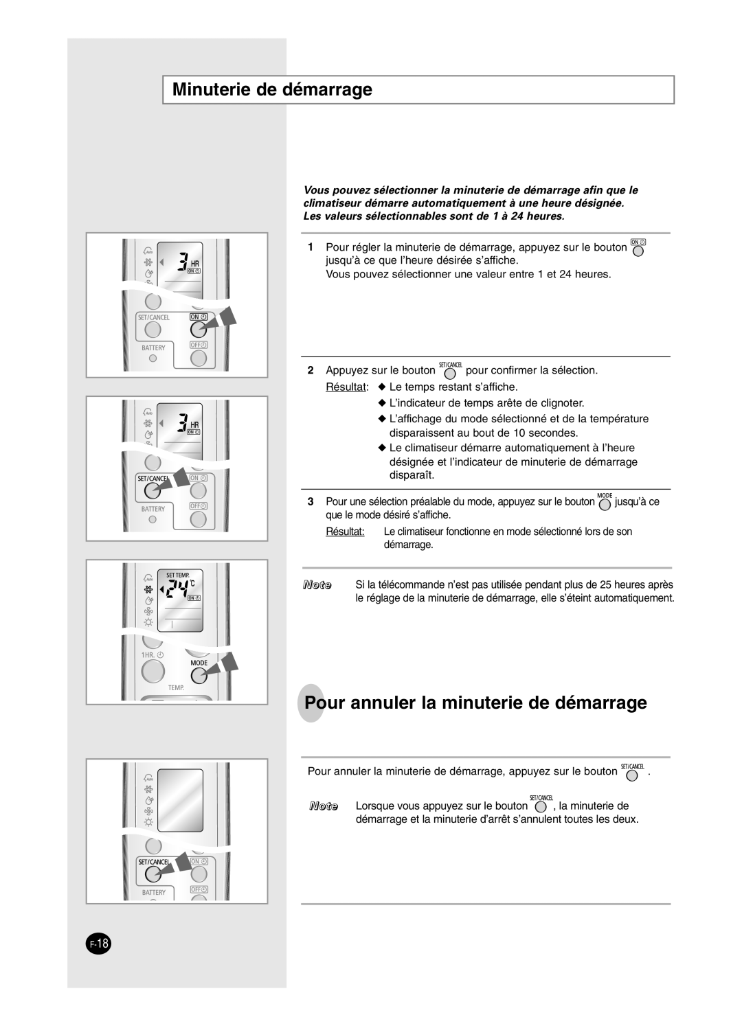 Samsung SH24BW2, SH18BW6 manual Minuterie de démarrage, Pour annuler la minuterie de démarrage 