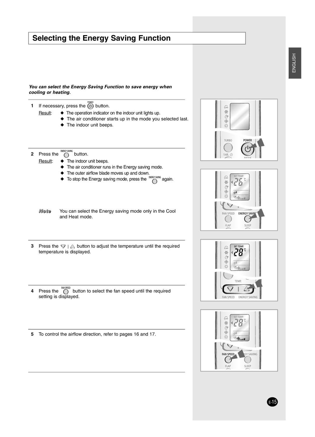 Samsung SH18BW6, SH24BW2 manual Selecting the Energy Saving Function 