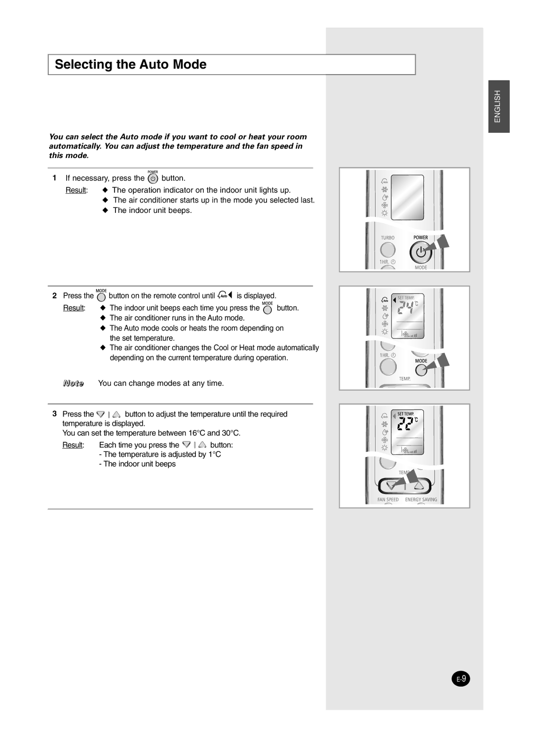 Samsung SH18BW6, SH24BW2 manual Selecting the Auto Mode 