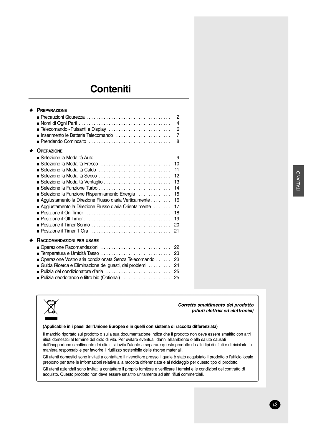 Samsung SH18BW6, SH24BW2 manual Conteniti 