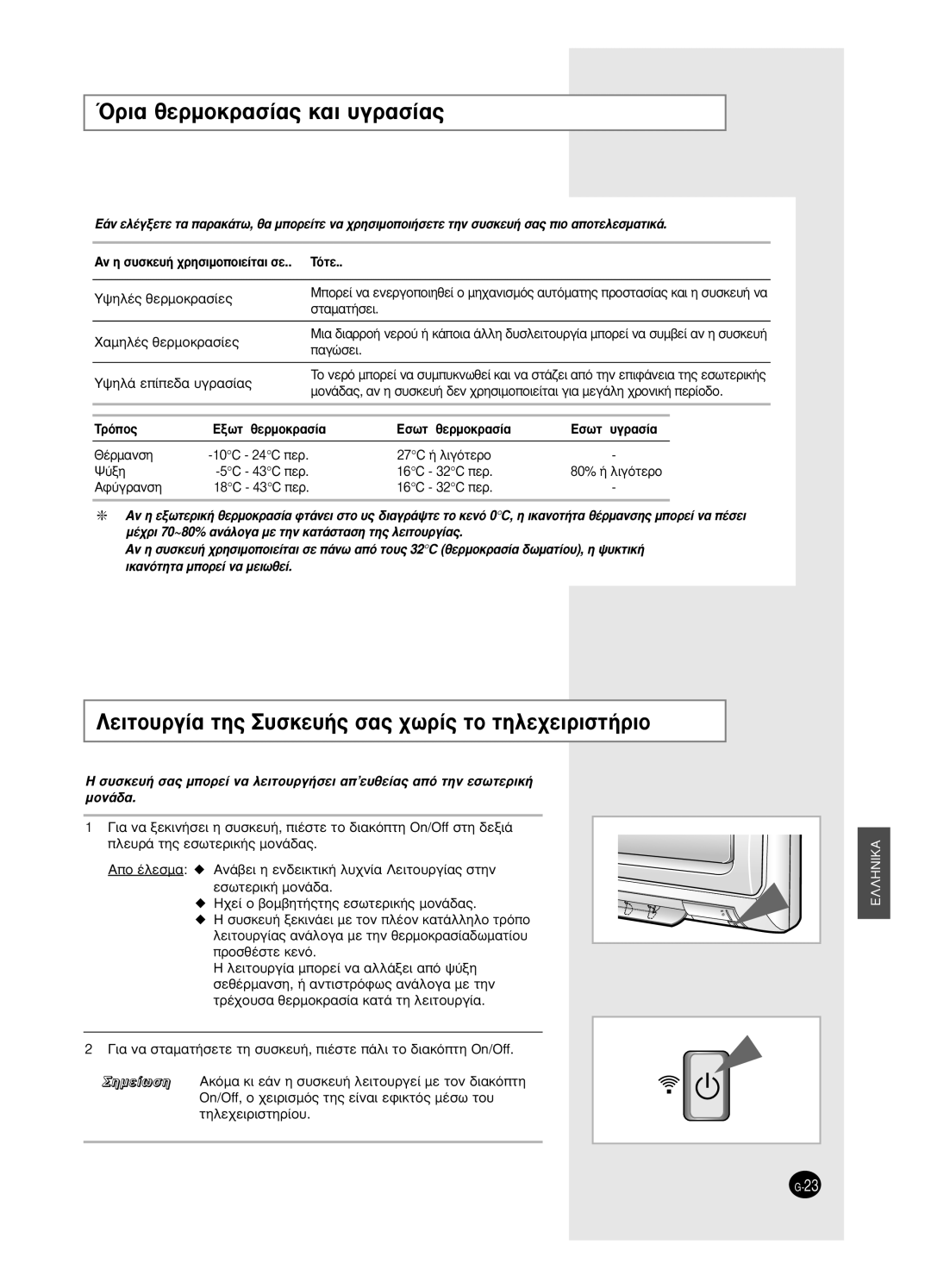 Samsung SH18BW6, SH24BW2 manual ŸÚÈ· ıÂÚÌÔÎÚ·Û›·˜ Î·È ˘ÁÚ·Û›·˜, §Âèùô˘Úá›· Ùë˜ ˘Ûîâ˘‹˜ Û·˜ ¯ˆú›˜ Ùô Ùëïâ¯Âèúèûù‹Úèô 