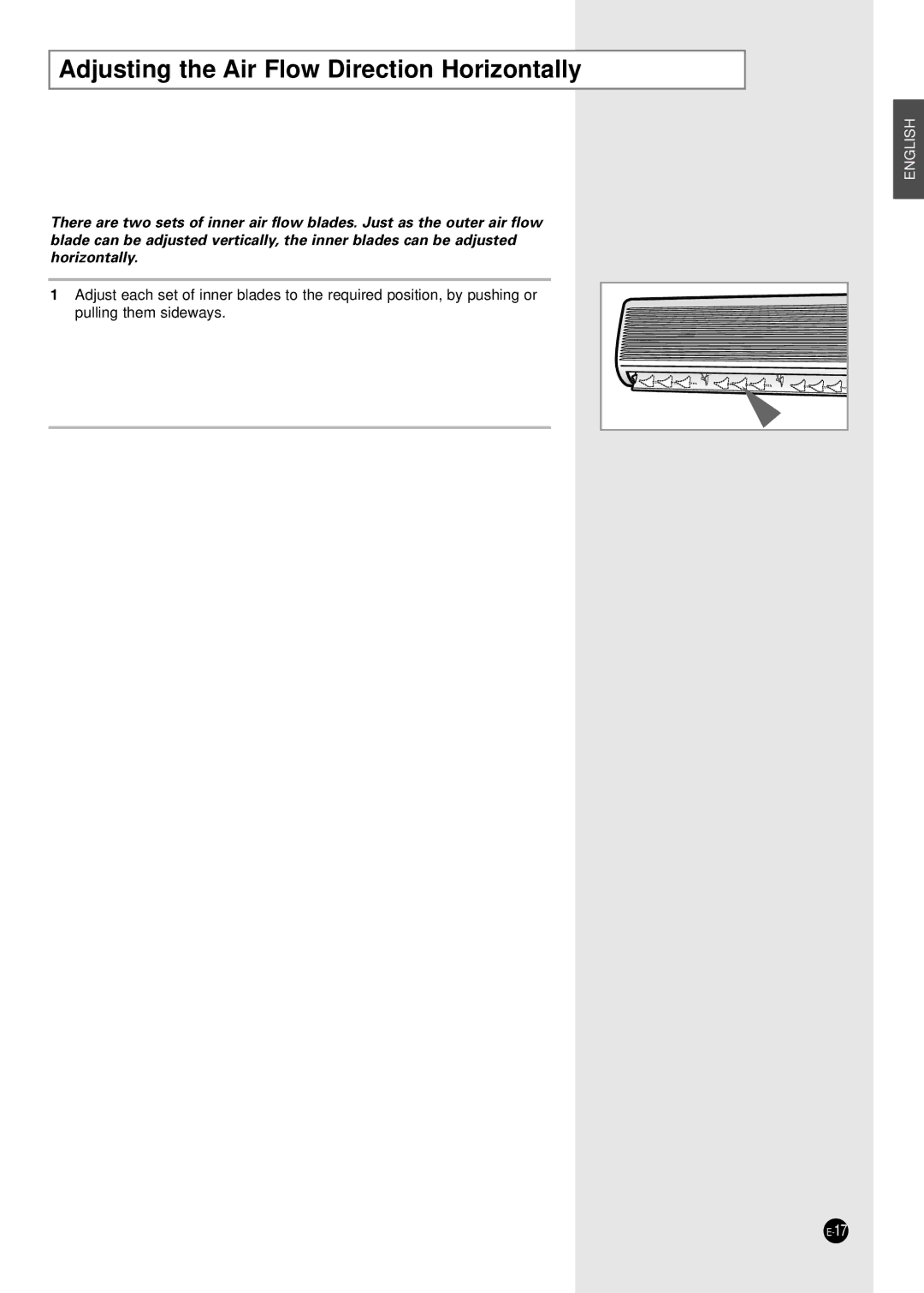 Samsung SH24TA5 manual Adjusting the Air Flow Direction Horizontally 