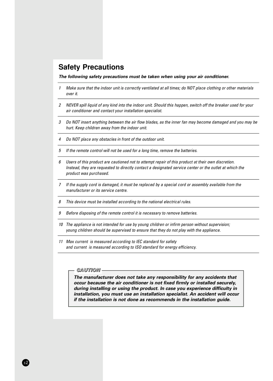 Samsung SH24TA5 manual Safety Precautions 