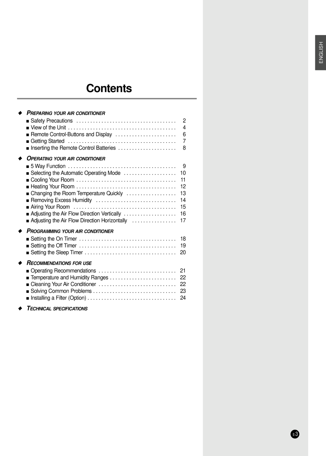 Samsung SH24TA5 manual Contents 