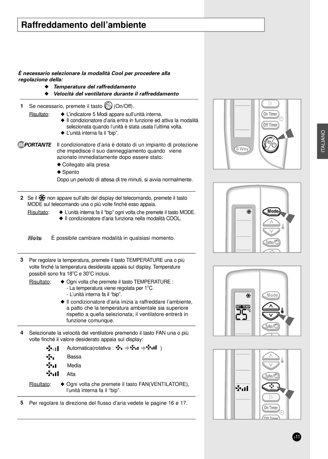 Samsung SH24TA5 manual Raffreddamento dell’ambiente 