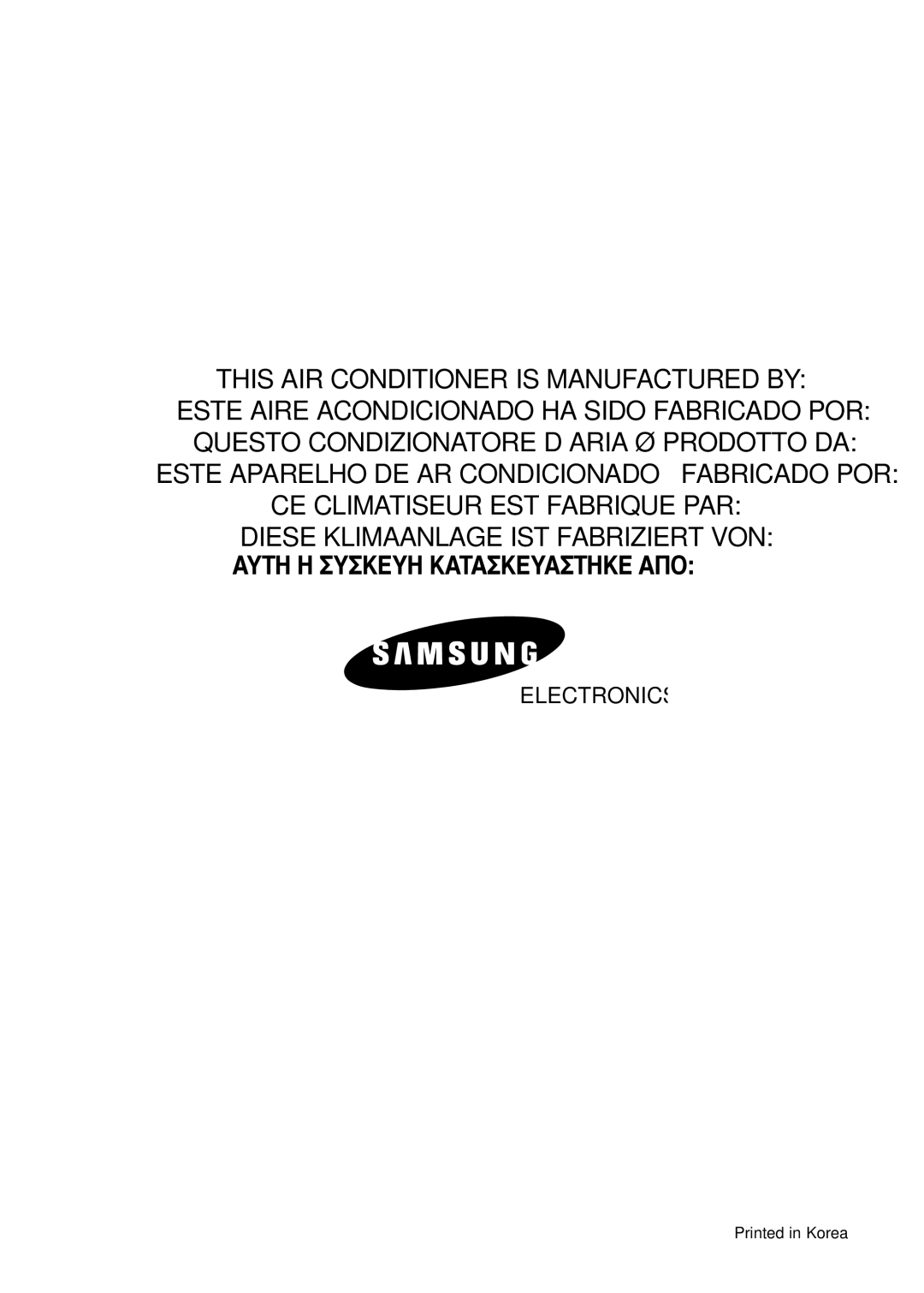 Samsung SH12ZBBX, SH24TA6DX manual This AIR Conditioner is Manufactured by 