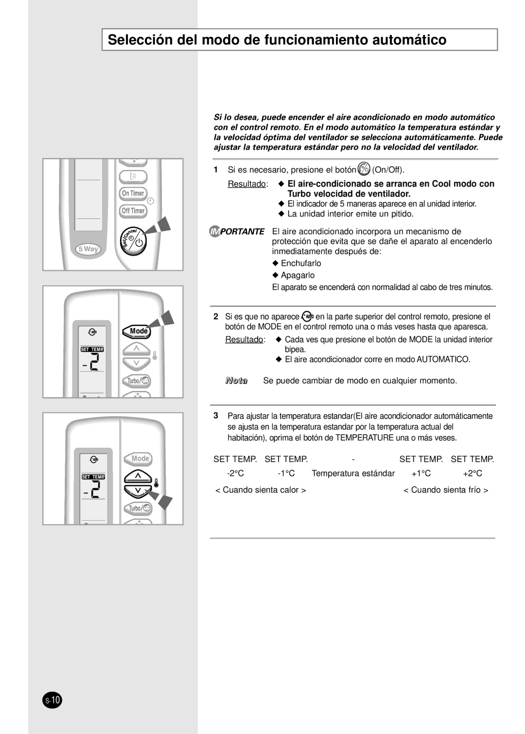 Samsung SH24TA6D/SER, SH24AC6X, SH18AC0X, SH24TA6DX/SER manual Selección del modo de funcionamiento automático 