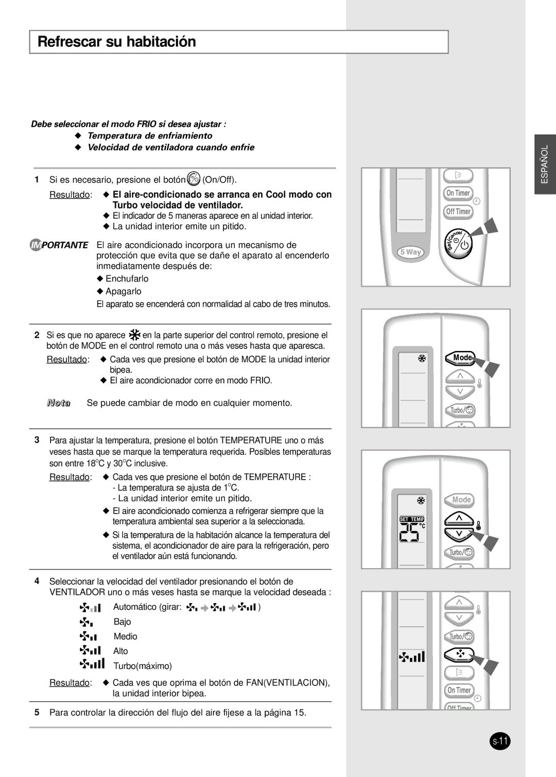 Samsung SH24TA6DX/SER, SH24AC6X, SH18AC0X, SH24TA6D/SER manual Refrescar su habitación 