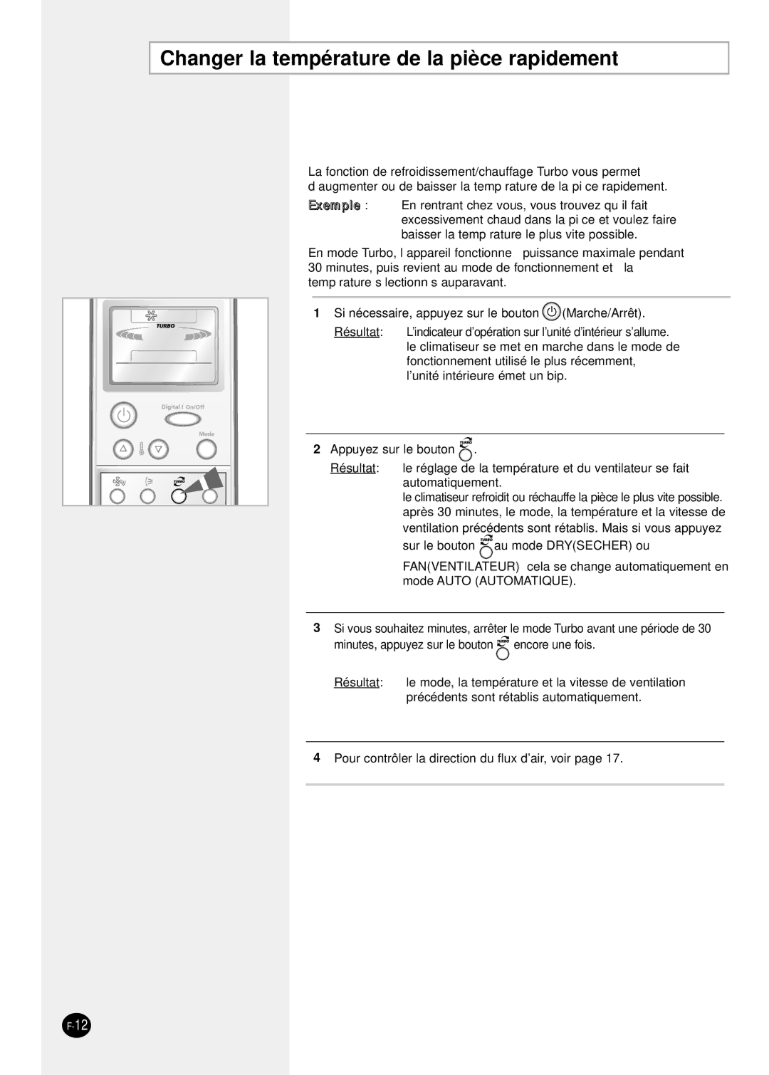 Samsung SH24TP6 manual Changer la température de la pièce rapidement 