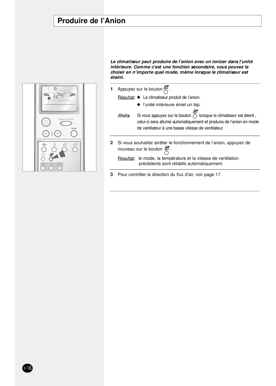 Samsung SH24TP6 manual Produire de l’Anion 