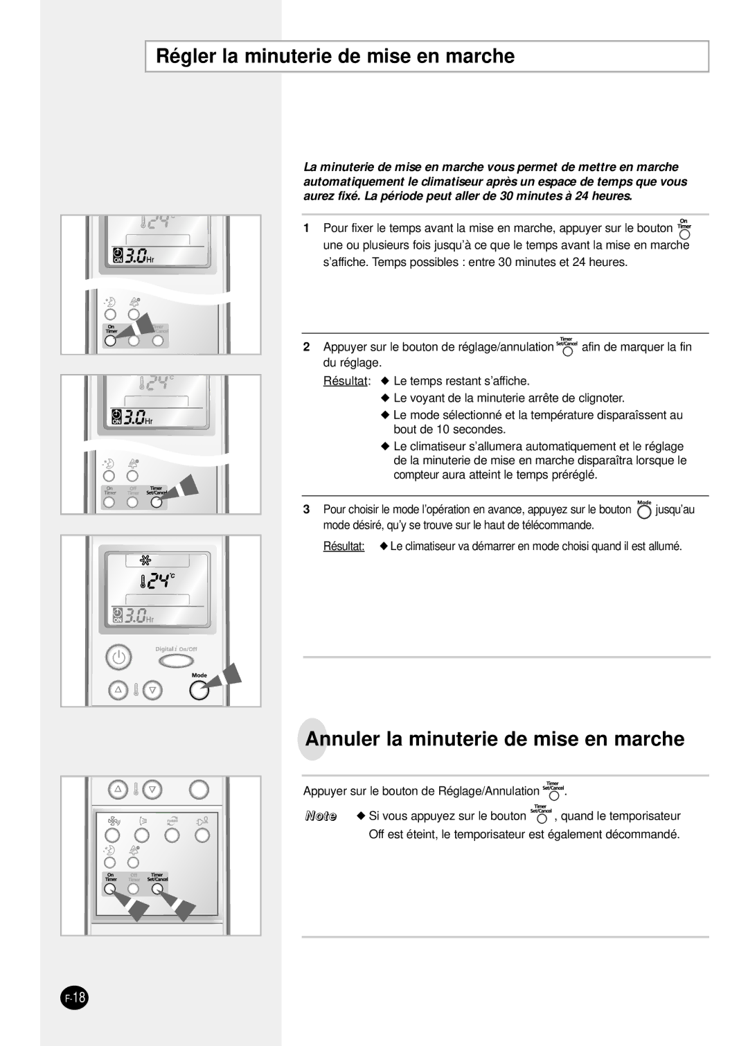 Samsung SH24TP6 manual Régler la minuterie de mise en marche, Annuler la minuterie de mise en marche 