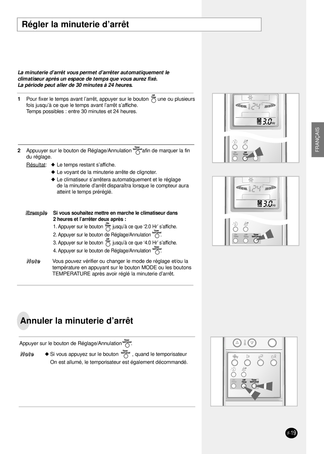 Samsung SH24TP6 manual Régler la minuterie d’arrêt, Annuler la minuterie d’arrêt 