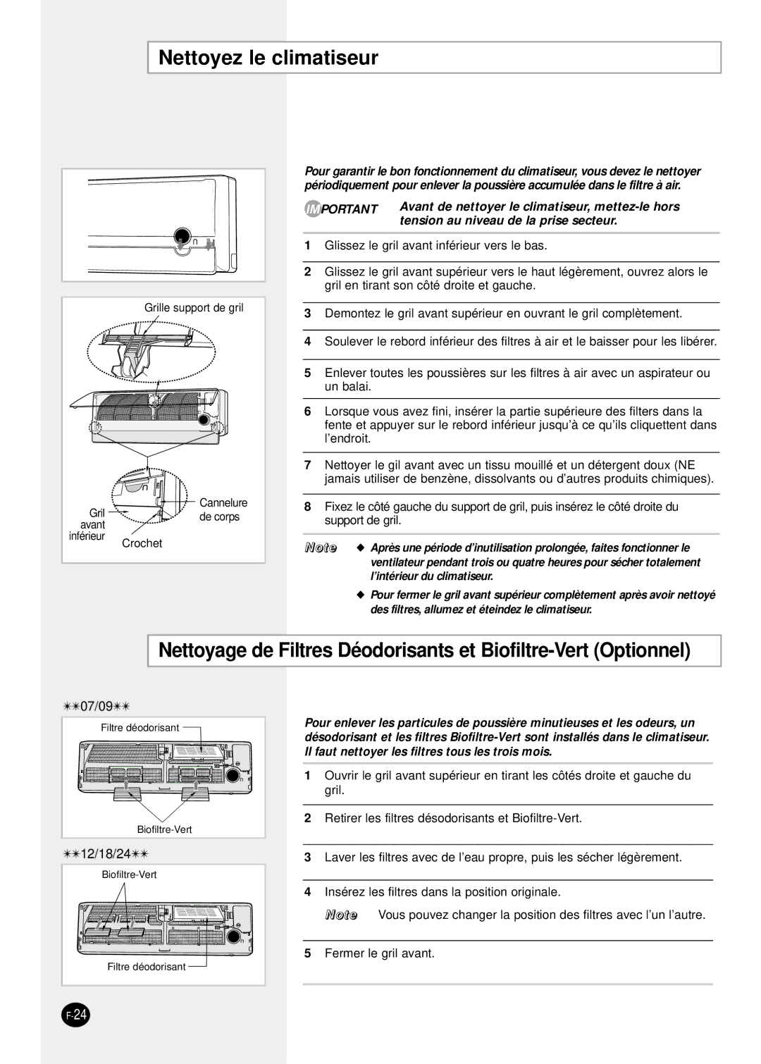 Samsung SH24TP6 manual Nettoyez le climatiseur, Tension au niveau de la prise secteur 