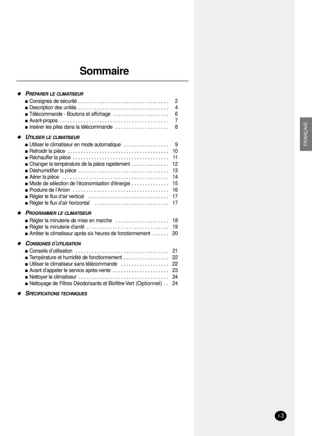 Samsung SH24TP6 manual Sommaire 