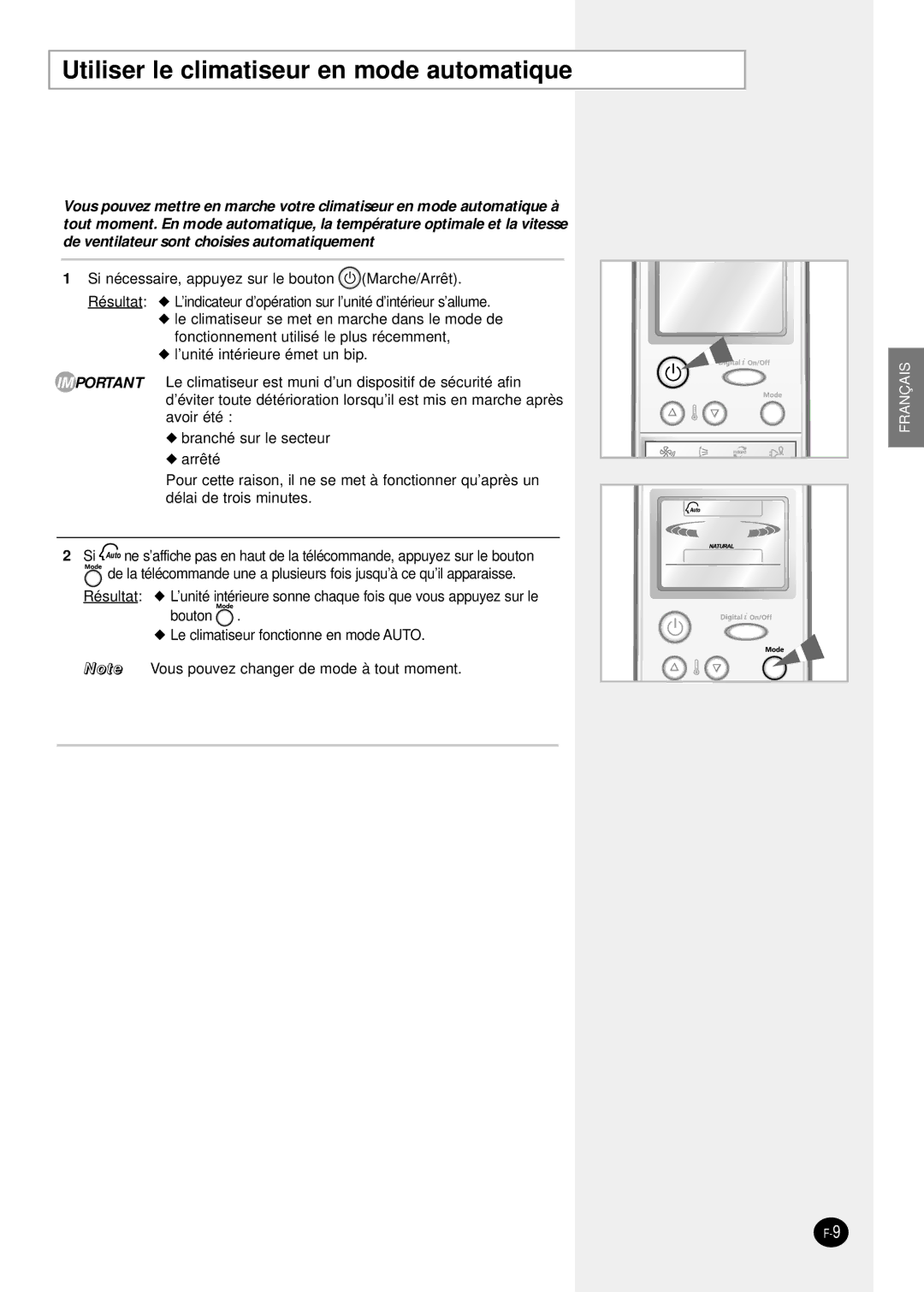 Samsung SH24TP6 manual Utiliser le climatiseur en mode automatique 