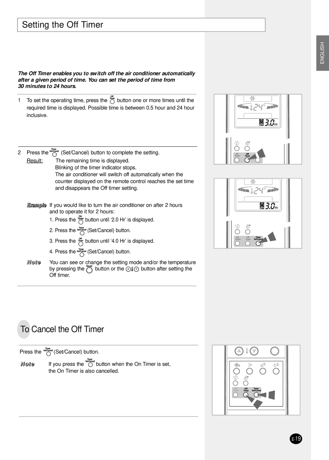 Samsung SH24TP6 manual Setting the Off Timer, To Cancel the Off Timer 