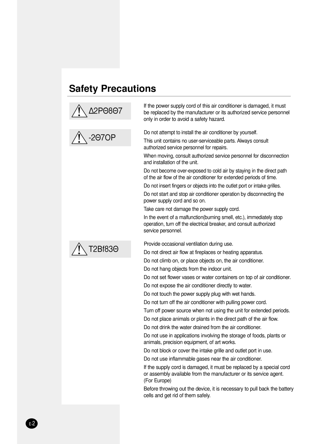 Samsung SH24TP6 manual Safety Precautions 