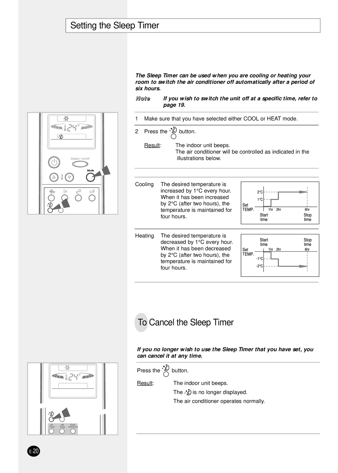 Samsung SH24TP6 manual Setting the Sleep Timer, To Cancel the Sleep Timer 