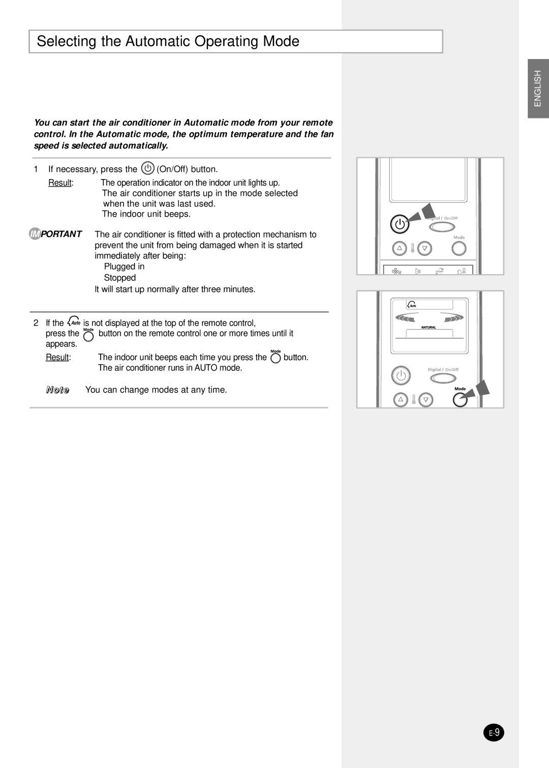 Samsung SH24TP6 manual Selecting the Automatic Operating Mode 