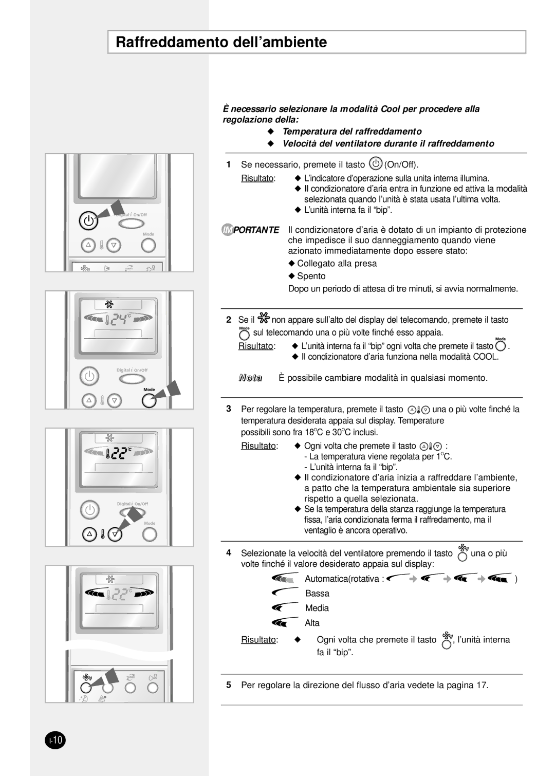 Samsung SH24TP6 manual Raffreddamento dell’ambiente 