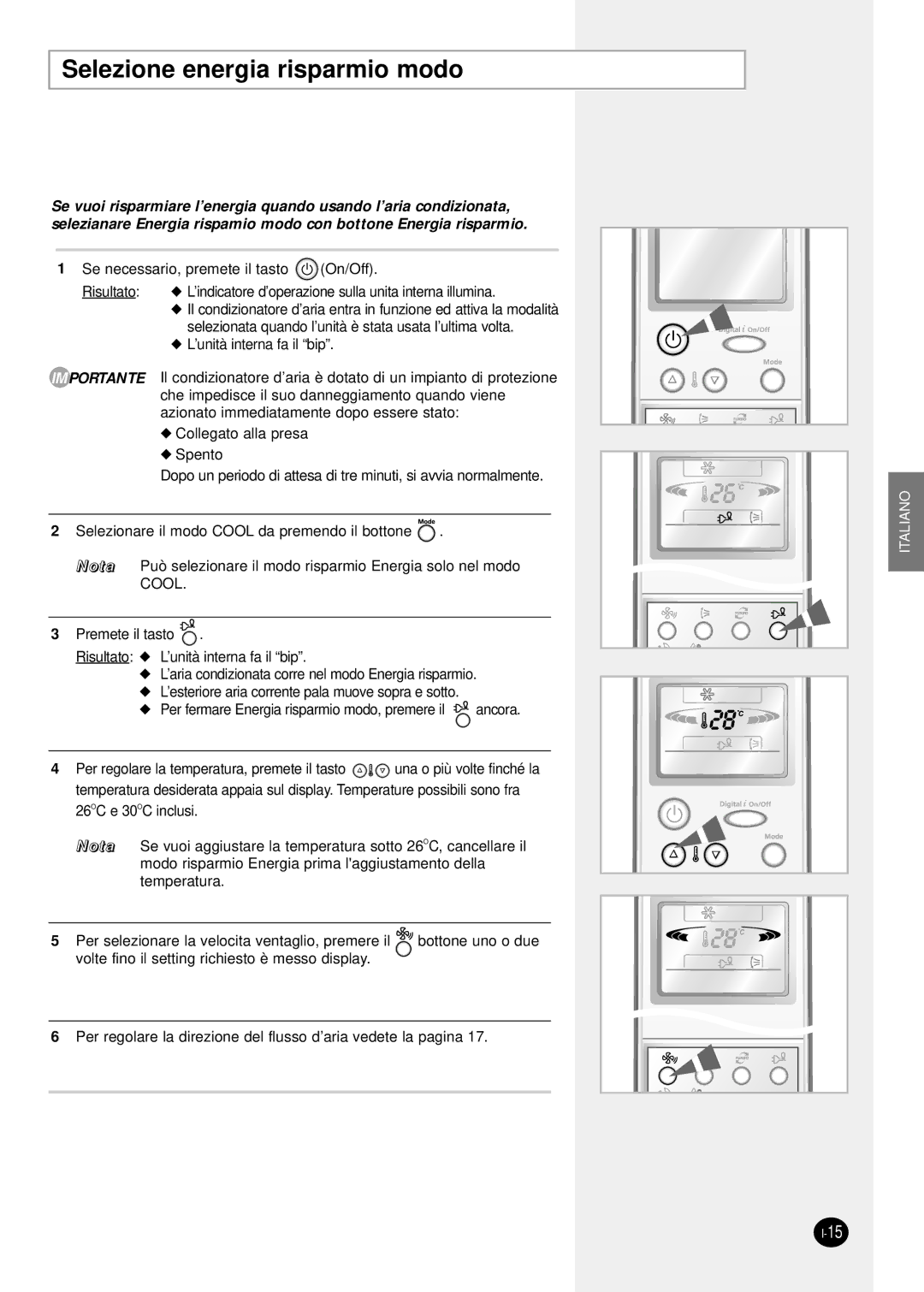 Samsung SH24TP6 manual Selezione energia risparmio modo 