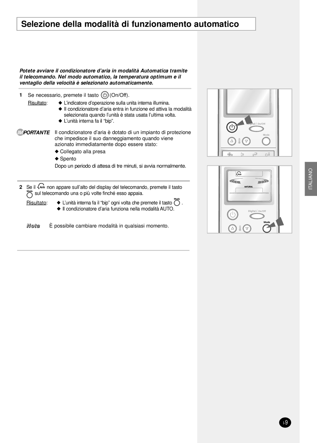 Samsung SH24TP6 manual Selezione della modalità di funzionamento automatico 