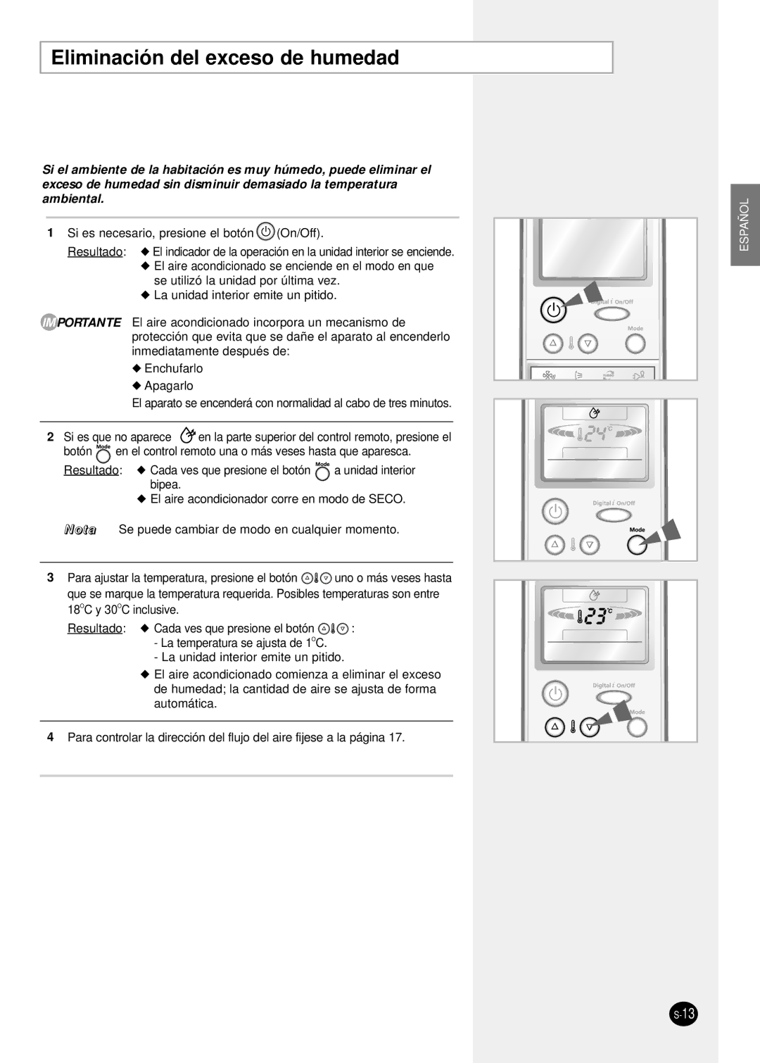 Samsung SH24TP6 manual Eliminación del exceso de humedad 