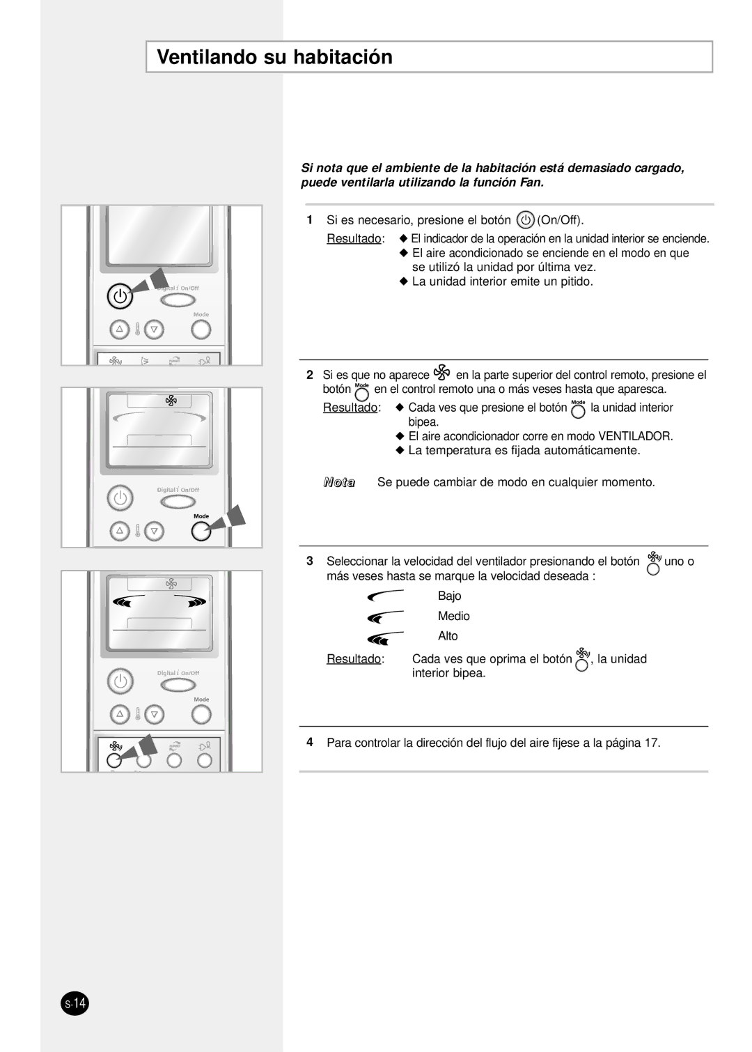 Samsung SH24TP6 manual Ventilando su habitación 