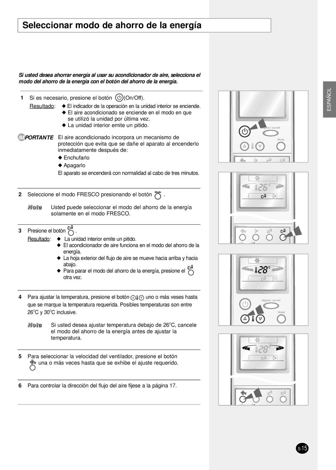 Samsung SH24TP6 manual Seleccionar modo de ahorro de la energía 